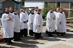The Kantorei gather outside before entering the chapel for Easter Evening Prayer.